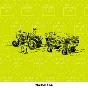 Tractor Old Vintage Trailor Sketchy Country Tree